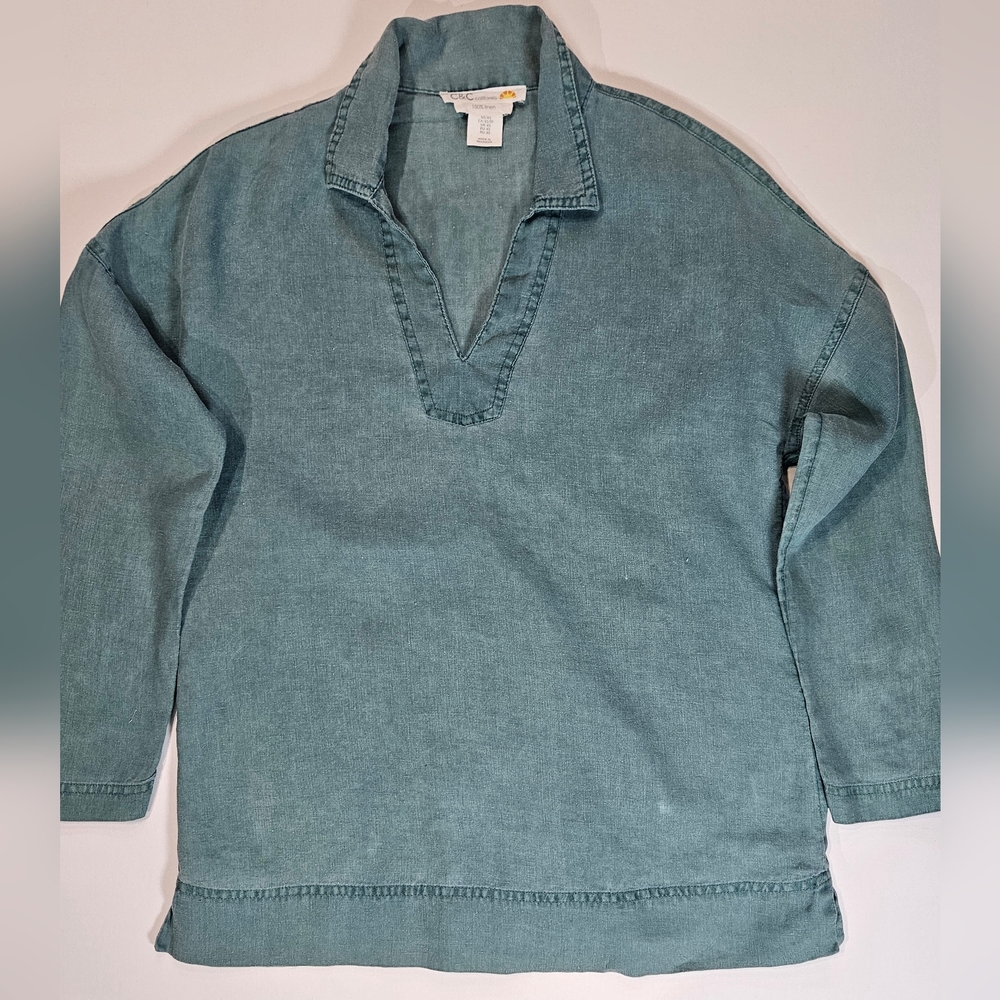 C&C California 100% Linen Popover Top Womens XS
